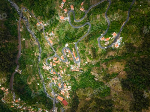 Preview: Aerial view of Curral das Freiras village. Miradouro da Eira do Serrado, Madeira, Portugal
