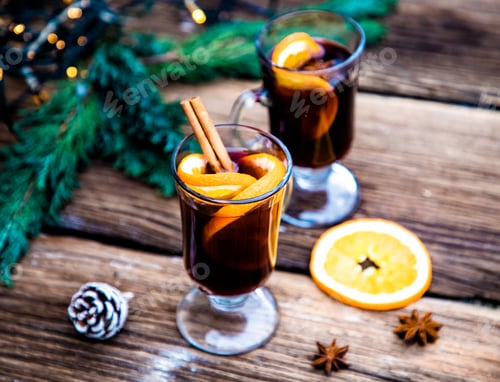 Preview: mulled wine Christmas drink on wooden table