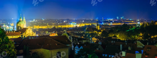 Preview: Night panoramic view of Prague, Czech Republic. Night view of St
