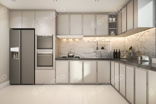 Preview: 3d rendering beautiful modern kitchen with marble decor