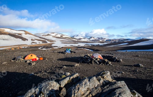 Preview: Camping area at the highest point of the 4-day trek from Landmannalaugar. Iceland