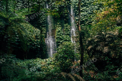 Preview: Beautiful shot of waterfalls surrounded by green plants in the forest
