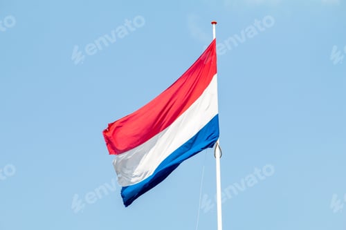 Preview: Flag of The Netherlands waving in the clear cloudless sky