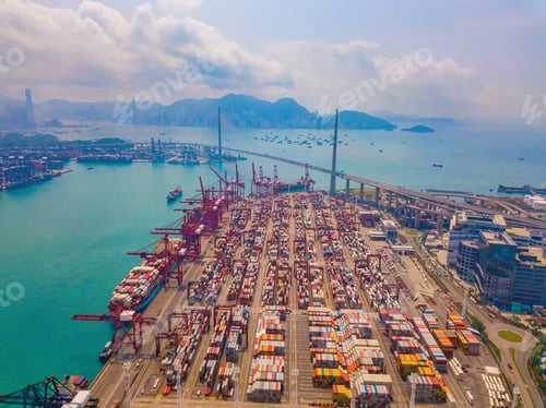 Preview: container cargo ship in the export and import business and logistics. Shipping to the harbor