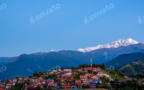 Preview: Landscape view of village and Mount range