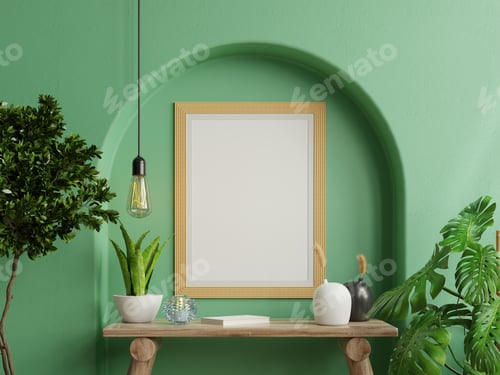 Preview: Mock up photo frame green wall.