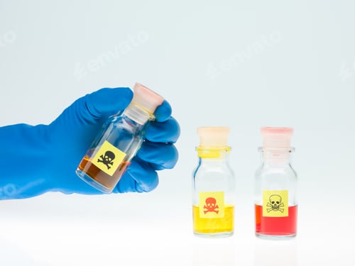 Preview: colored poisonous liquid in three different bottles