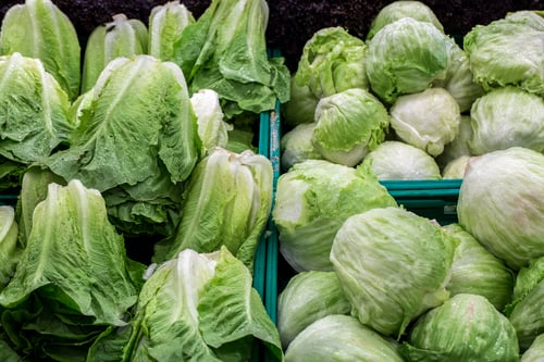 Preview: Green vegetables in market. Green cabbage and lettuce