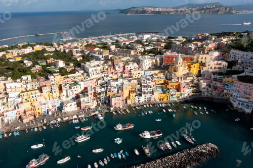 Preview: Aerial view of colourful fishermen's houses, on Procida Island, Bay of Naples, Italy.