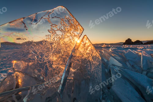 Preview: Colorful sunset over the crystal ice of Baikal lake