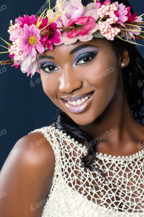 Preview: Attractive happy young african bride.