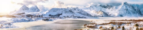 Preview: Astonishing winter scenery over Bostad village and Torvdalshalsen lake seen from Torvdalshalsen.