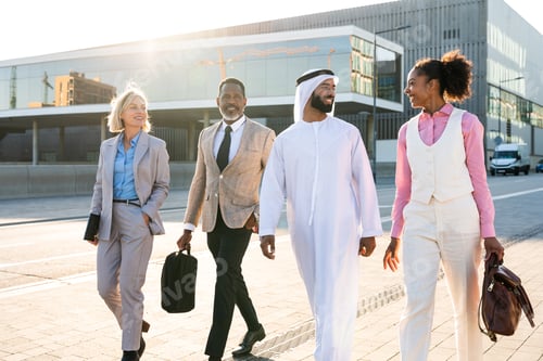 Preview: Group of multiethnic business people meeting an emirati businessman
