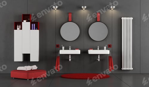 Preview: Modern bathroom with two double washbasin
