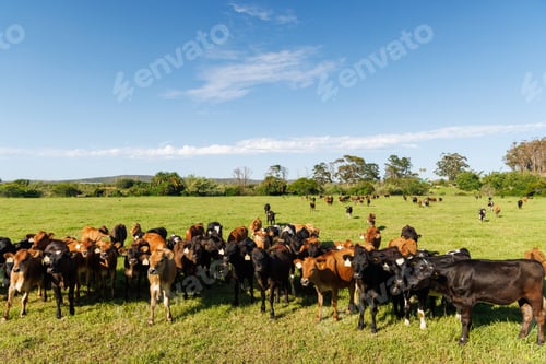 Preview: Large herd of cows on green pasture