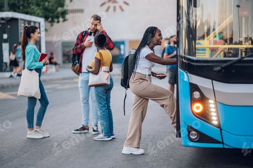 Preview: African american woman entering the bus