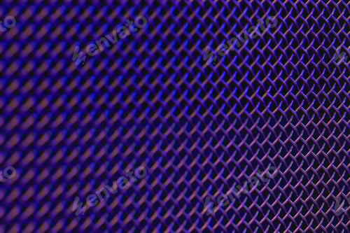 Preview: Metal grill close-up, texture of a music speaker in colored lighting.