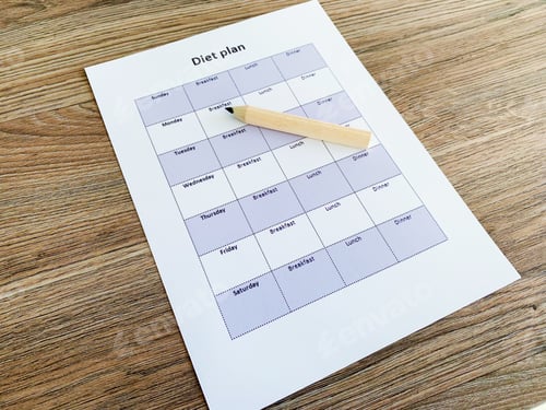 Preview: Health concept. Diet plan on wooden background