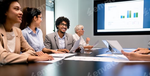 Preview: Group of business people working together, brainstorming in office