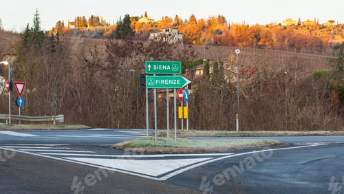 Preview: Siena and Florence road sign.