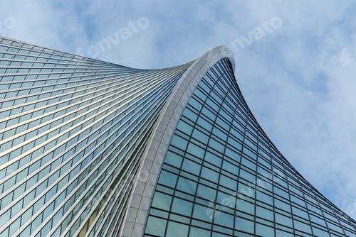 Preview: Detail of glass office building in the sky, Moscow, 28.07.2020