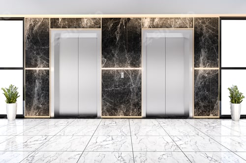 Preview: 3d rendering modern steel elevator lift lobby in business hotel with luxury design