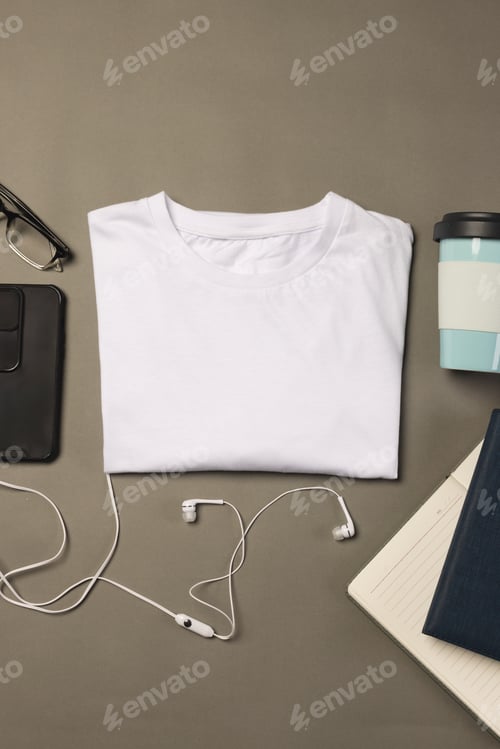 Preview: White T-Shirt with Phone and Stationery Overhead