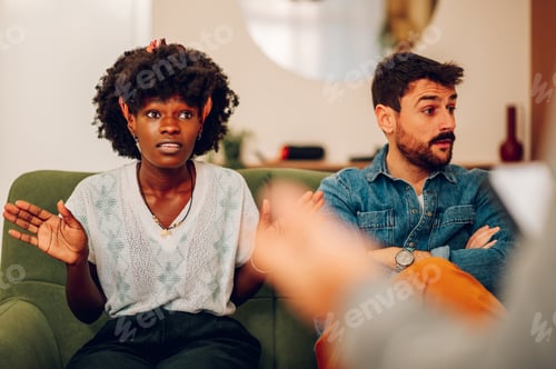 Preview: Diverse couple on a therapy session in a psychologist office
