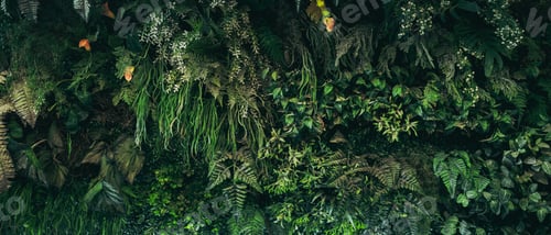 Preview: Close up group of background tropical green leaves texture and abstract background.