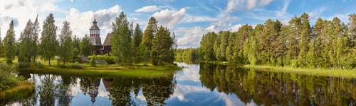 Preview: Finland landscape with forest and lake. Petajavesi church. Finnish heritage