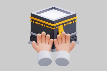 Aperçu: Kaaba 3D avec mains en prière