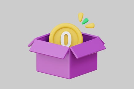 Vorschau: Münze mit „O“ -Aufschrift, die in einen lila Behälter eindringt