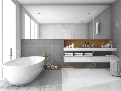 Preview: 3d rendering white luxury bathroom
