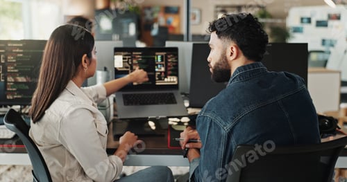 Preview: Teamwork, developer and coding training on computer screen in office for testing web application an