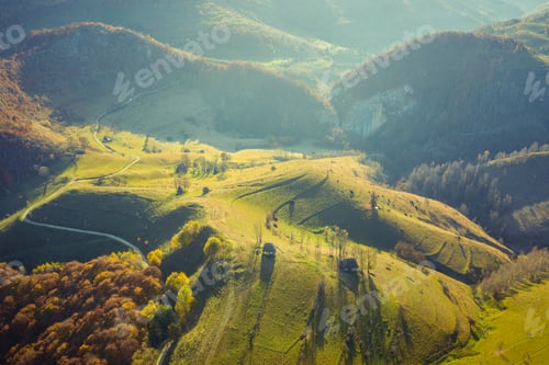 Preview: Autumn landscape drone aerial shot in Transylvania, Romania