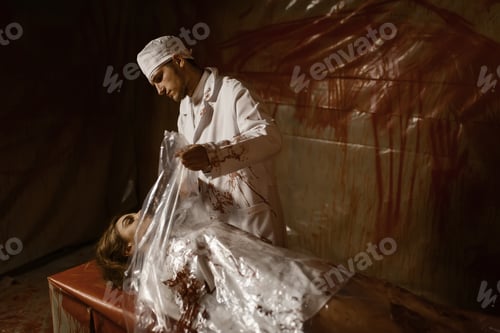Preview: Psychiatrist maniac looks at female patient's body