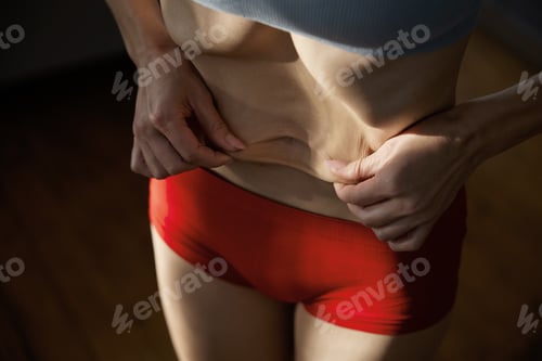 Preview: Woman sunken belly and anorexic skinny body