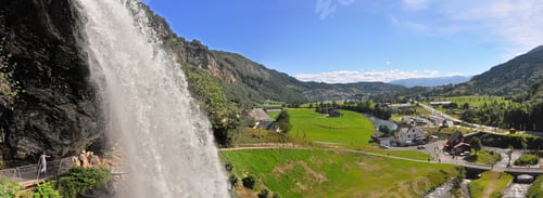 Preview: Panoramic view over Waterfall Steinsdalsfossen and its surrounding landscape, Norway
