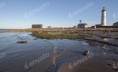 Preview: Peaceful sea shoreline with the Vilsandi Lighthouse in the background