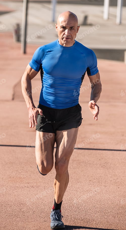 Preview: Vertical photo of a sportsman running in a jogging track