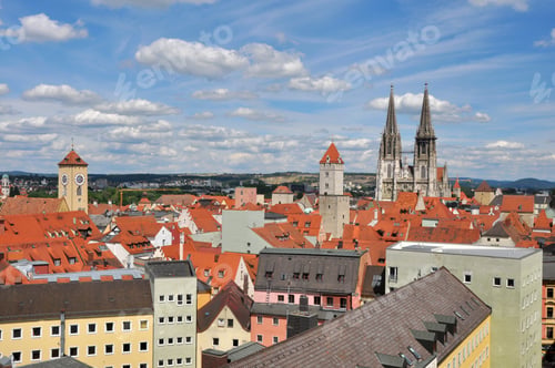 Preview: Panoramic view over bavarian city Regensburg, Germany