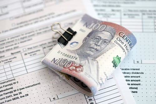 Preview: Nigerian naira money bills on tax form. Taxation and accounting concept
