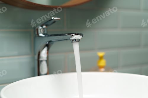 Preview: Modern bathroom interior with white ceramic sink