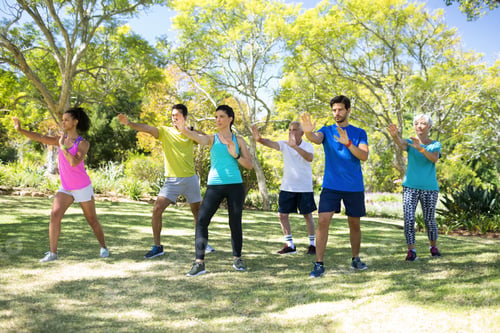 Preview: Group of people exercising in the park