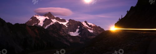Preview: Mount Mt Shuksan Bright Moon Night Car Headlights