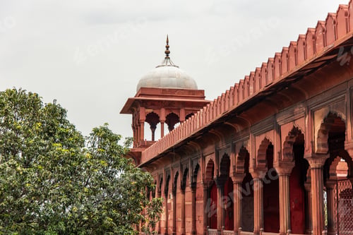 Preview: Jama Masjid mosque showing arches, red sandstone and white dome in New Delhi, India
