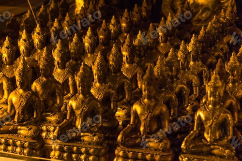 Preview: Rows of golden statues, buddhist temple, Chiang Mai, Thailand, Southeast Asia