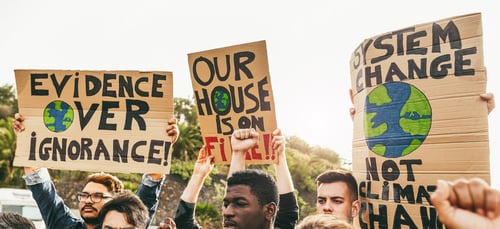 Preview: Group of demonstrators on road, young people from different race fight for climate change