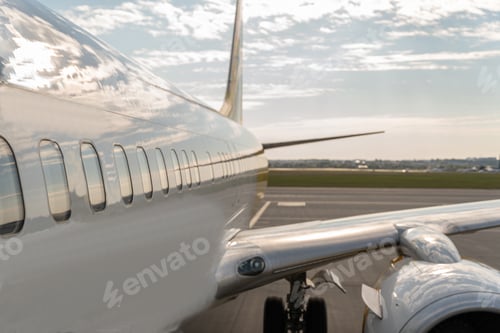 Preview: Close up of airplane standing in airport ready to flight