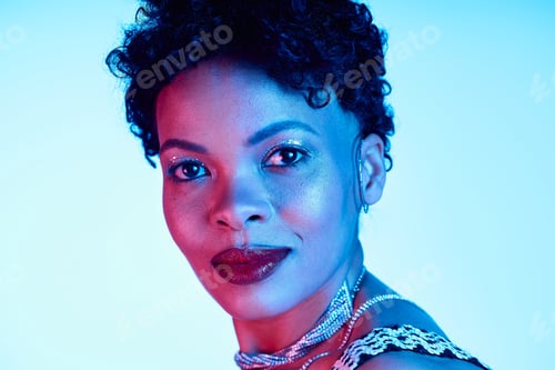 Preview: Striking portrayal of a stylish African American woman in a vibrant artistic setting